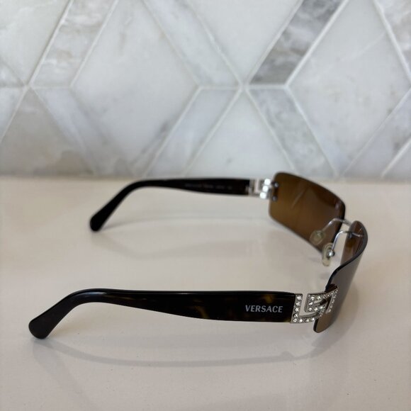 Versace Rhinestone Logo Black Brown Rimless Sunglasses Designer Case Timeless main image 7